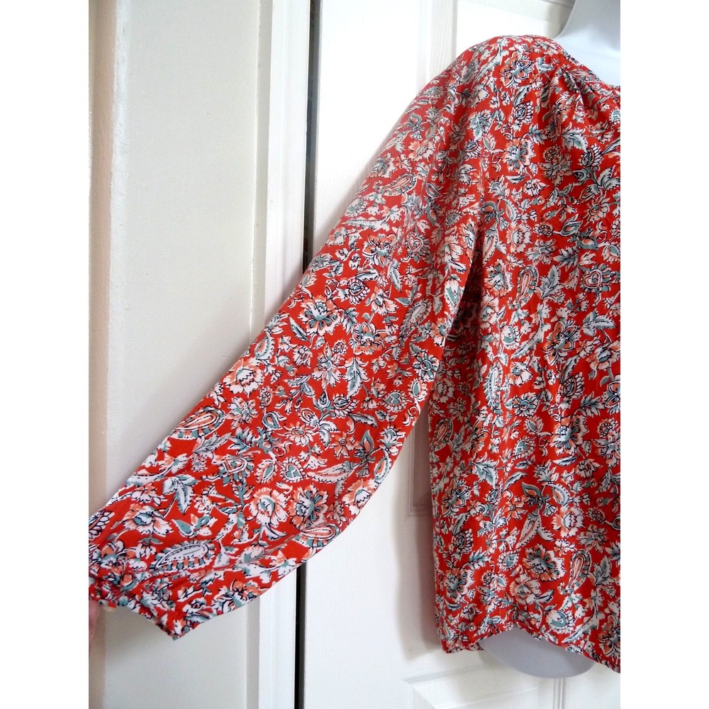 Old Navy XL Red Floral Paisley Balloon Sleeve Blouse Cottagecore Rayon Top